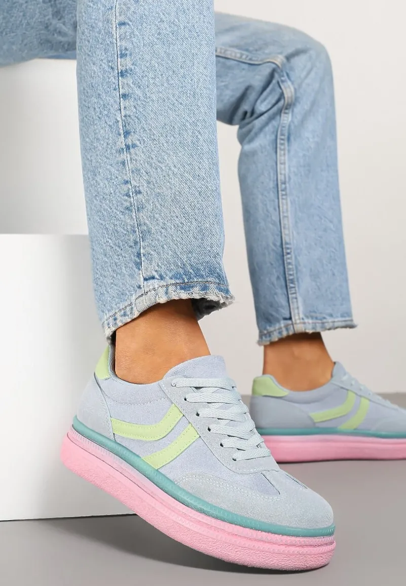 Niebiesko-Różowe Sneakersy Typu Kultowe Tenisówki na Niskiej Platformie Olritia