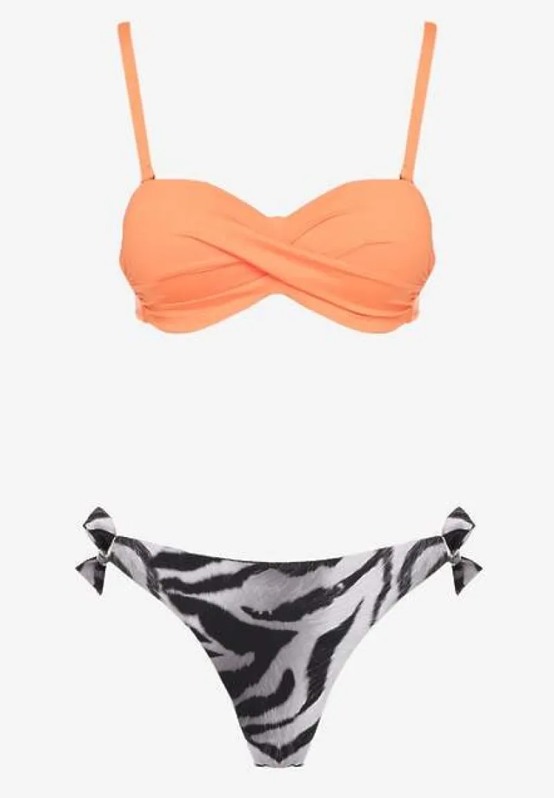 Pomarańczowe Bikini 2 Pary Majtek Typu Figi i Biustonosz Wiązany na Plecach Galanoria