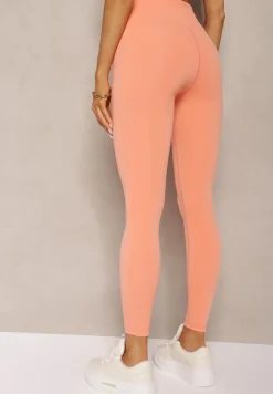 Pomarańczowe Sportowe Legginsy High Waist Quarefia