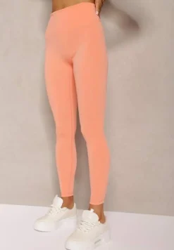 Pomarańczowe Sportowe Legginsy High Waist Quarefia