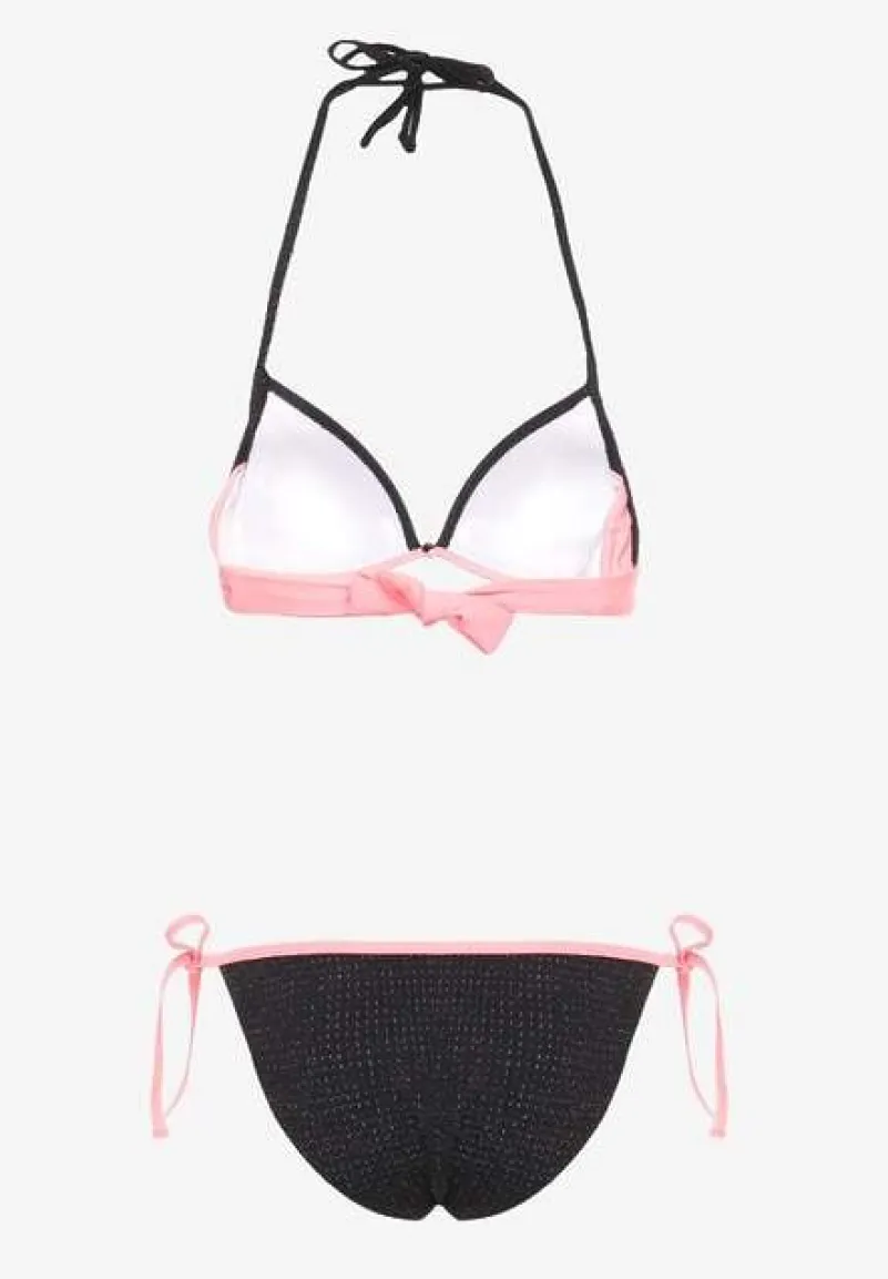 Różowe Bikini Dwuczęściowe Wiązany Biustonosz i Figi ze Sznurkami Lutella