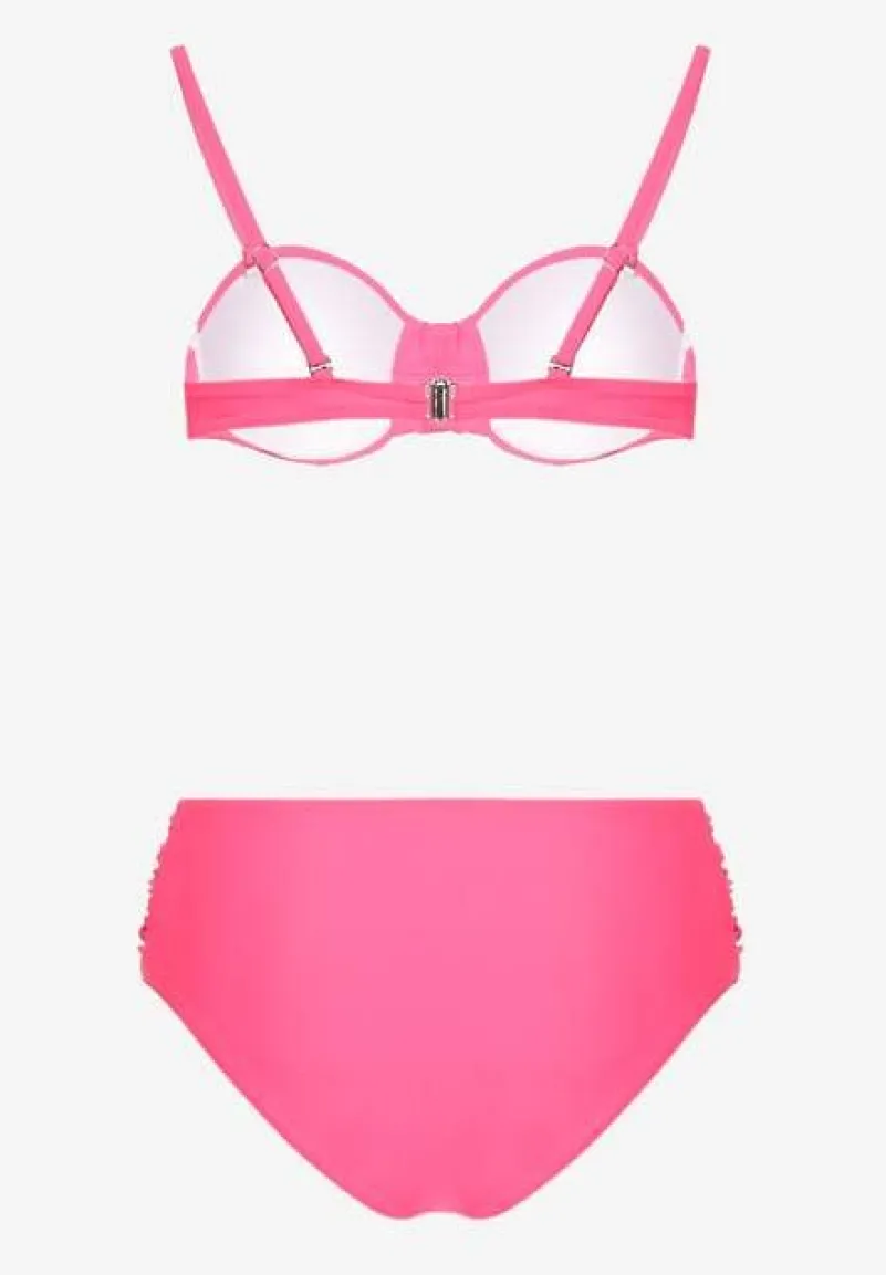 Różowe Bikini Figi i Usztywniany Biustonosz z Marszczeniem Vintelle