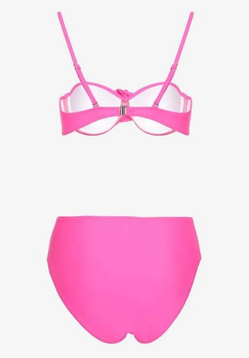 Różowe Bikini Majtki Figi Biustonosz Ozdobione Kwiatem 3D Tenionea