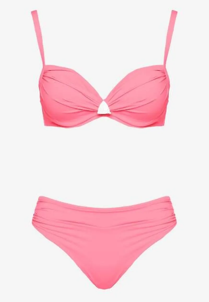 Różowe Bikini Majtki Figi Biustonosz z Trójkątną Aplikacją Natizeria