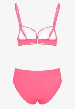 Różowe Bikini Stanik Push-Up i Klasyczne Figi Pevbia