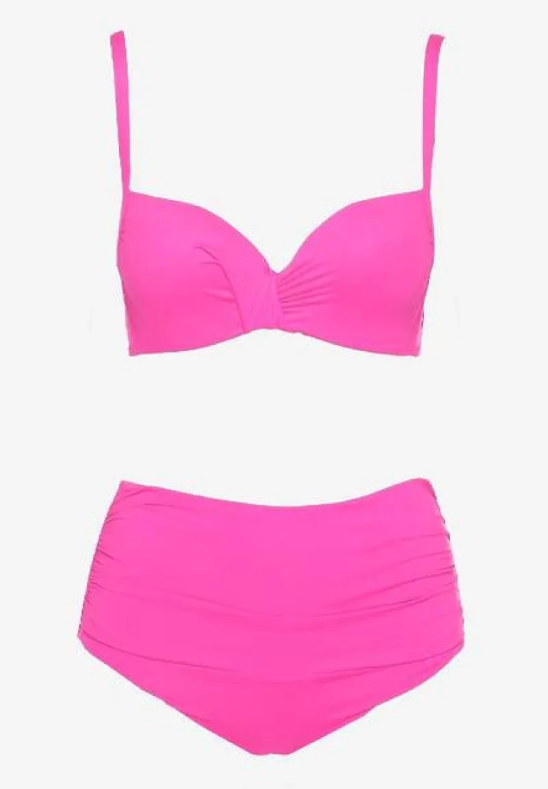 Różowe Bikini Usztywniany Biustonosz na Regulowanych Ramiączkach i Majtki z Wysokim Stanem Olamarie