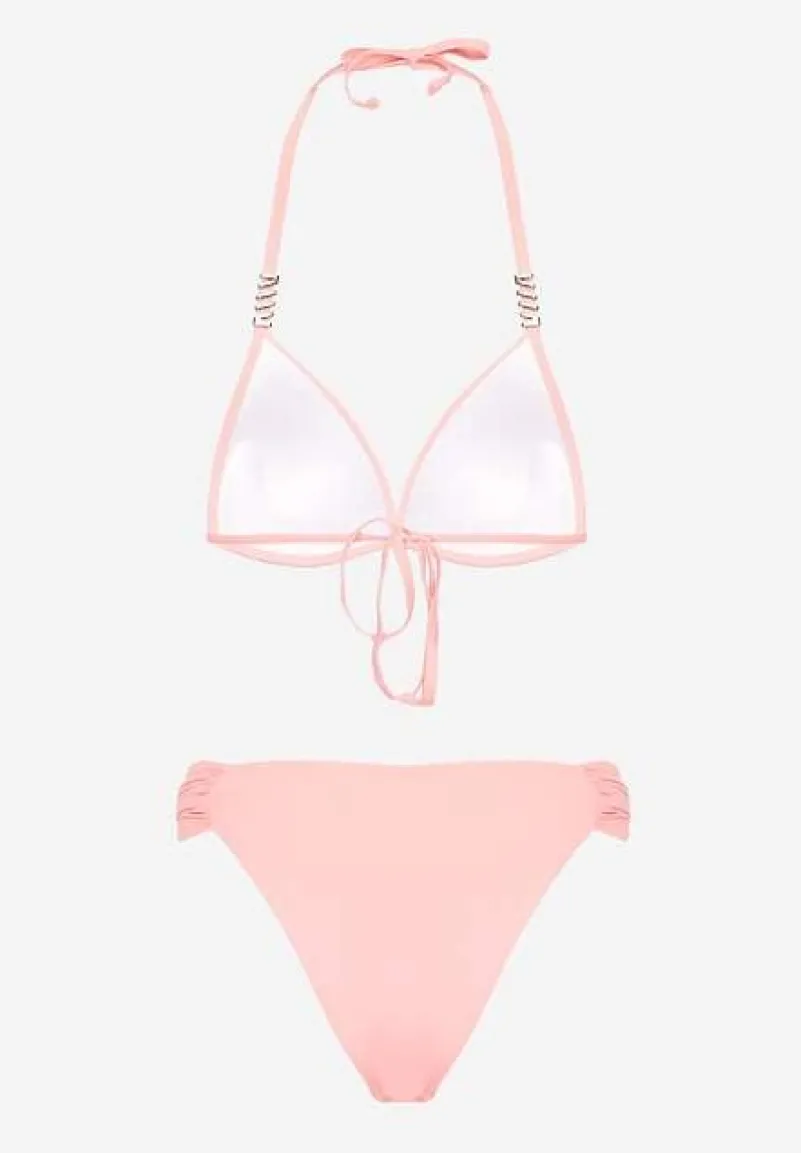 Różowe Bikini Wiązany Biustonosz Push Up i Majtki Typu Figi Mirisenia