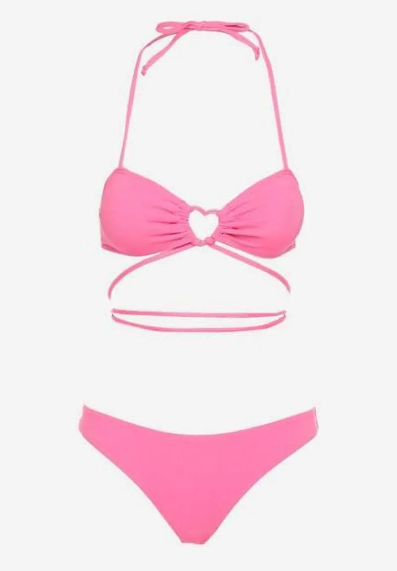 Różowe Dwuczęściowe Bikini Wiązane na Szyi z Głębokim Wycięciem Magdalena