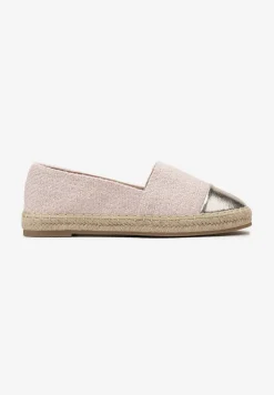 Różowe Espadryle z Tweedowego Materiału z Plecionką na Podeszwie Hexiria