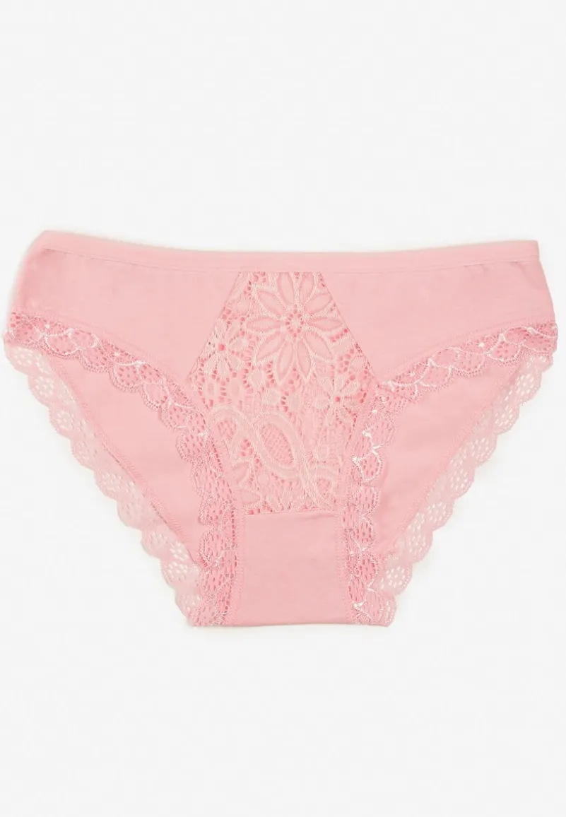 Różowe Majtki Figi Ozdobione Wstawkami z Koronki Povia