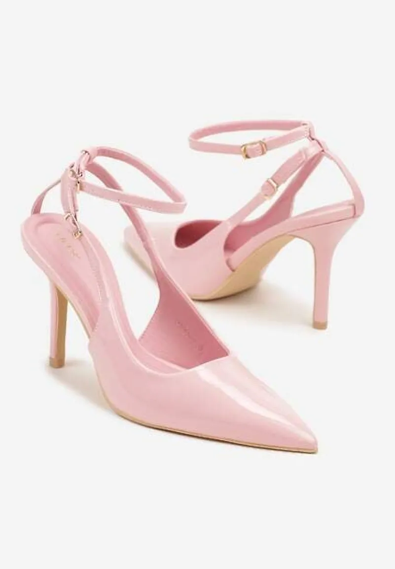 Różowe Sandały Lakierowane Vices na Szpilce Typu Slingback Dolenita