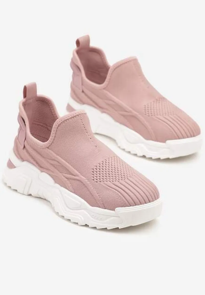 Różowe Siateczkowe Buty Sportowe Sneakersy Wsuwane Zdobione Tłoczeniami Nusadela