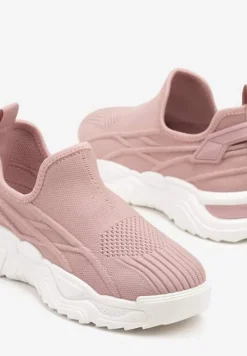 Różowe Siateczkowe Buty Sportowe Sneakersy Wsuwane Zdobione Tłoczeniami Nusadela
