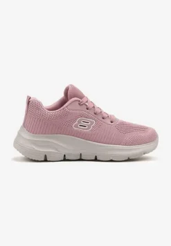 Różowe Siateczkowe Buty Sportowe Sneakersy na Piankowej Podeszwie Zdobione Aplikacją Sonessa
