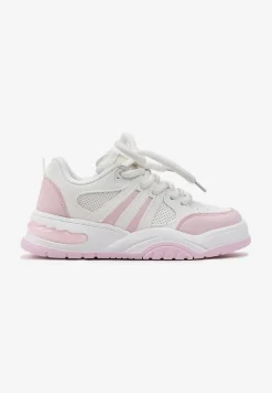Różowe Sneakersy na Grubej Podeszwie z Brokatem Lenema
