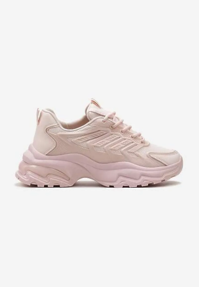 Różowe Sneakersy na Niskiej Platformie z Ozdobnymi Wstawkami na Cholewce Amrogia