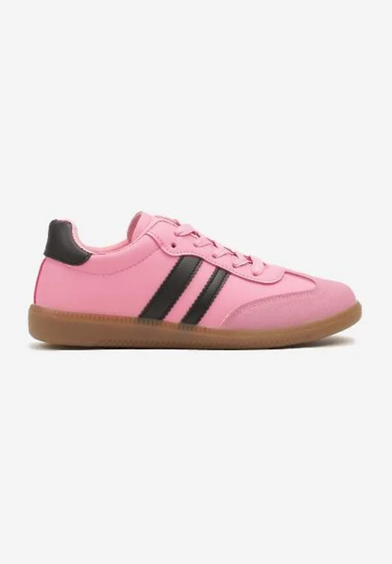 Różowe Sneakersy Sportowe Tenisówki z Modnymi Przeszyciami i Paskami Zarelna