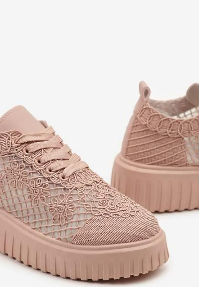 Różowe Sneakersy Vices na Platformie z Ażurową Cholewką Lumerise