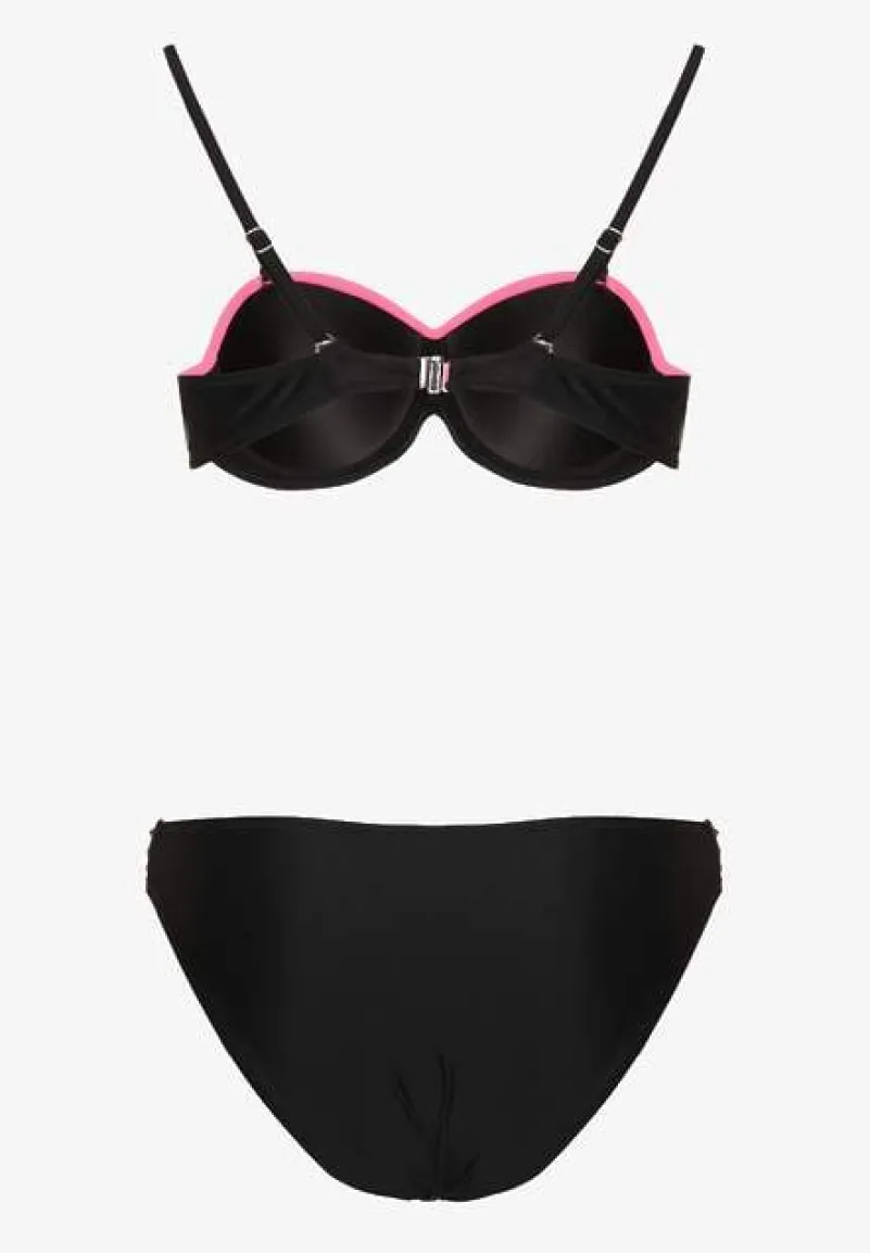 Różowo-Czarne Bikini z Metaliczną Nicią Usztywniany Biustonosz i Figi Mitelle
