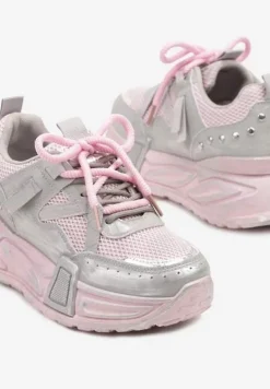 Różowo-Szare Sneakersy na Platformie z Ozdobnym Tłoczeniem Lurine
