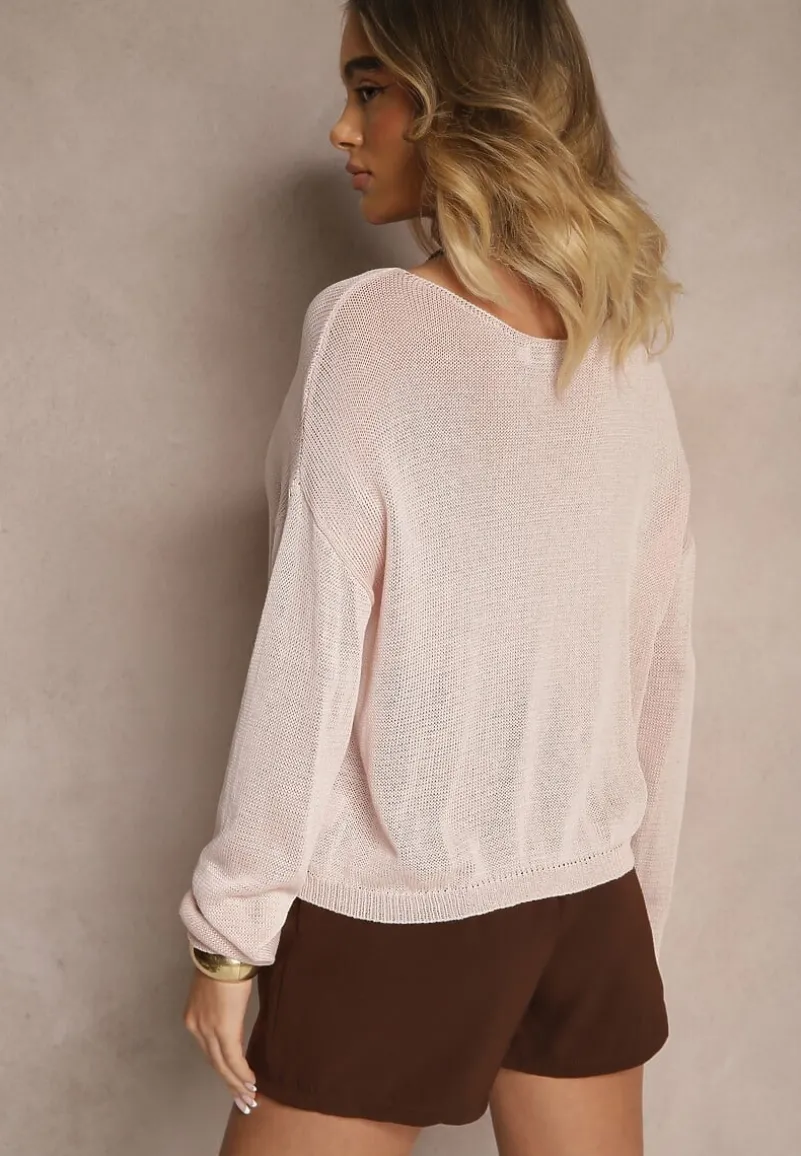 Różowy Sweter Ażurowy z Wiskozy Sanarela