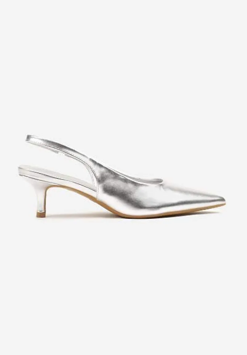 Srebrne Sandały Vices Slingback na Obcasie Typu Kaczuszka Kovirida