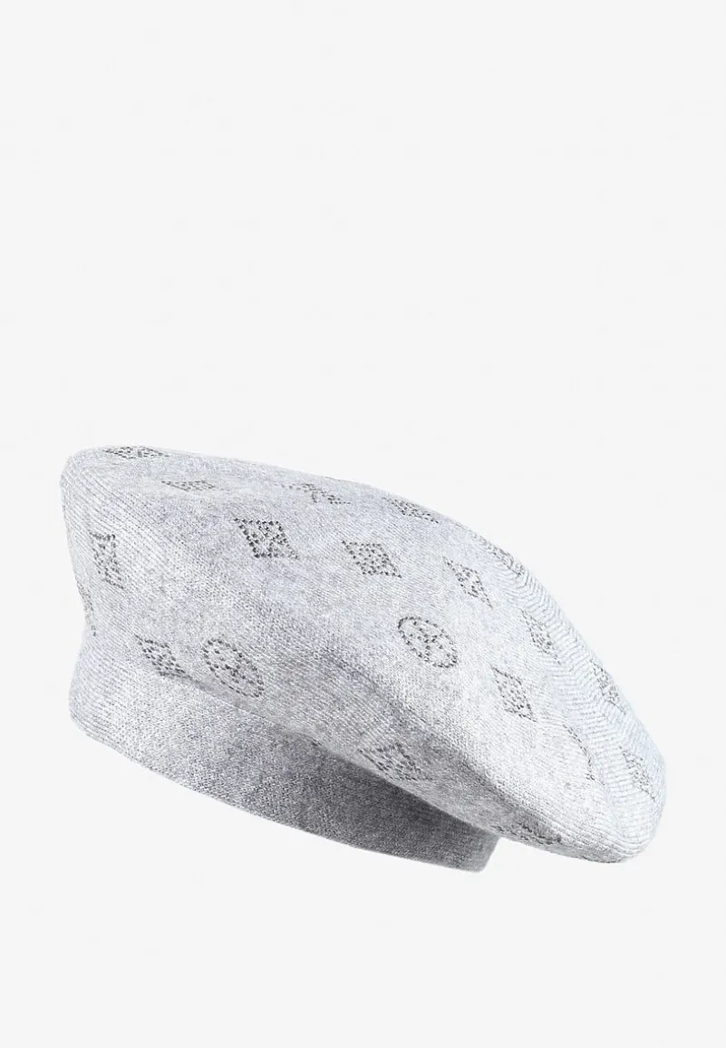 Szara Czapka Beret w Naszywki w Cyrkonie Nlaria