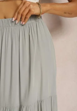 Szara Wiskozowa Spódnica High Waist z Gumką w Talii i Falbanką Christiara