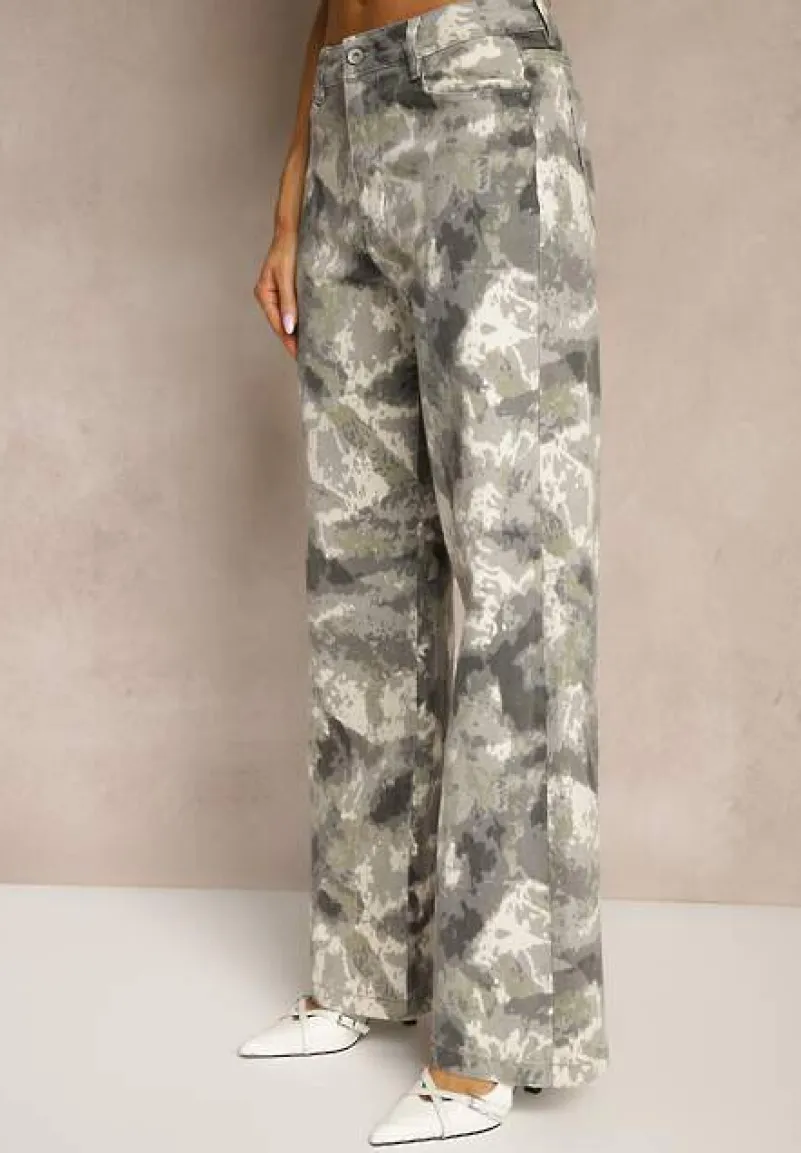 Szare Bawełniane Jeansy High Waist o Szerokim Kroju Moro Lisanela