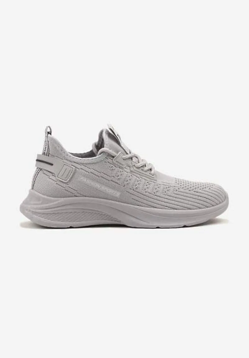 Szare Buty Sportowe Sneakersy Ozdobione Tłoczeniem i Napisami Odalene