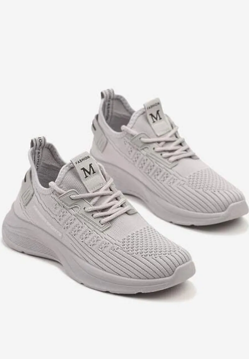 Szare Buty Sportowe Sneakersy Ozdobione Tłoczeniem i Napisami Odalene
