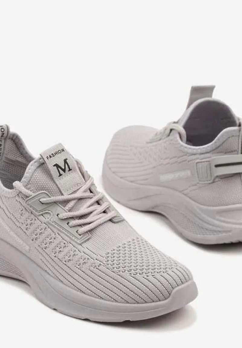 Szare Buty Sportowe Sneakersy Ozdobione Tłoczeniem i Napisami Odalene