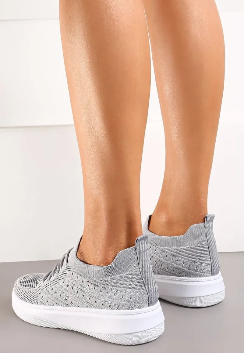 Szare Buty Sportowe z Cholewką w Skarpetkowym Stylu Timotta
