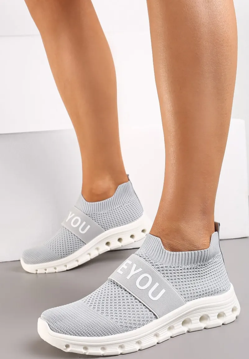 Szare Buty Sportowe z Napisem LOVE i Elastyczną Cholewką Alaissa