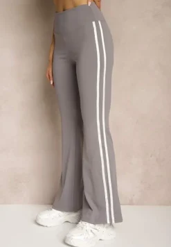 Szare Legginsy Flare High Waist z Marszczeniem i Lampasami Kirsena