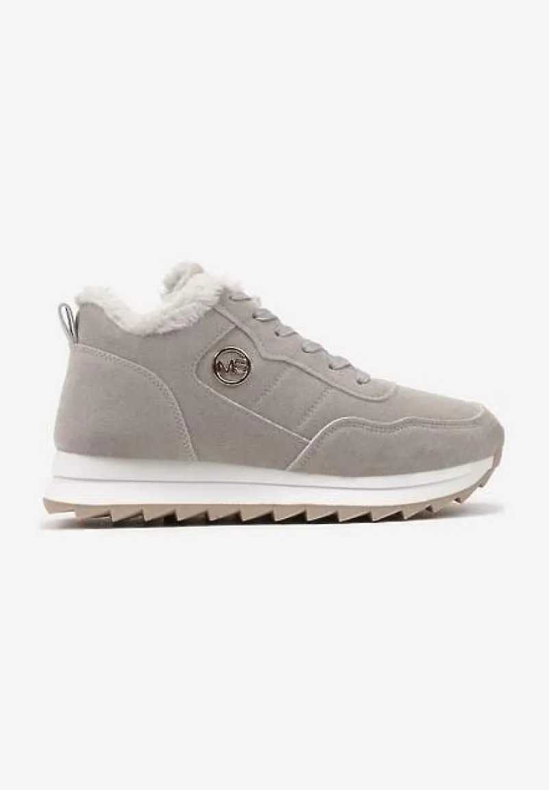 Szare Ocieplane Sneakersy na Platformie Appopis