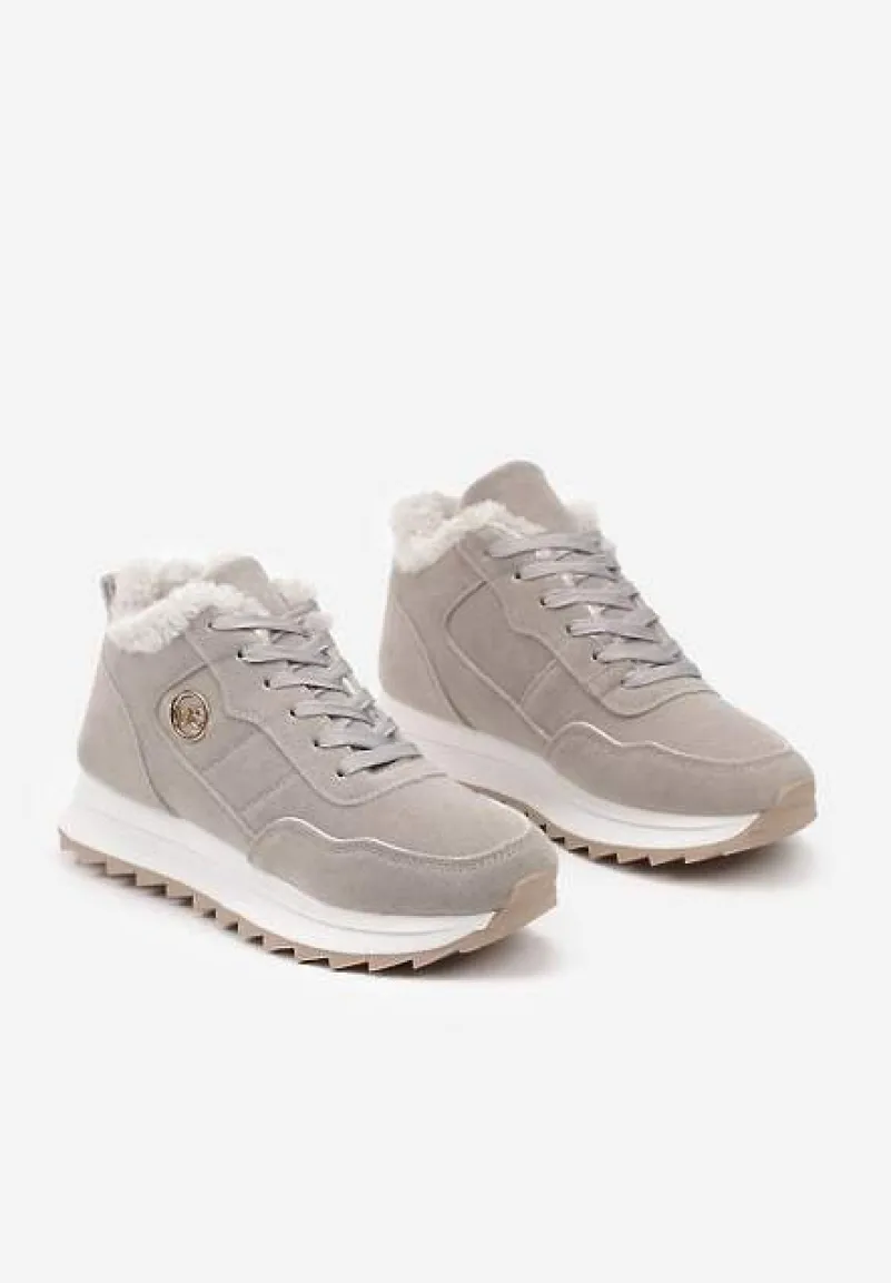 Szare Ocieplane Sneakersy na Platformie Appopis