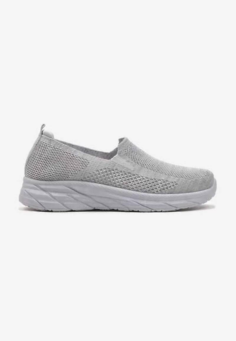 Szare Płaskie Casualowe Buty Sportowe na Tłoczonej Podeszwie Carlemia