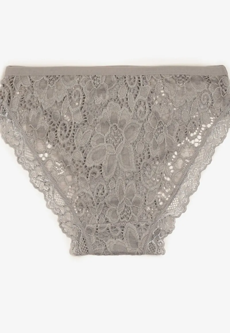 Szare Prążkowane Majtki Figi z Koronką Okarde