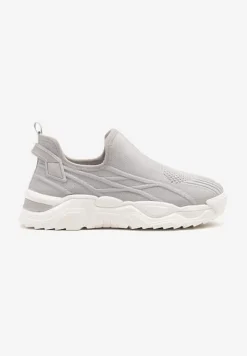 Szare Siateczkowe Buty Sportowe Sneakersy Wsuwane Zdobione Tłoczeniami Nusadela