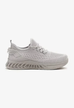 Szare Siateczkowe Buty Sportowe Sneakersy na Podeszwie z Tłoczeniami Finloti