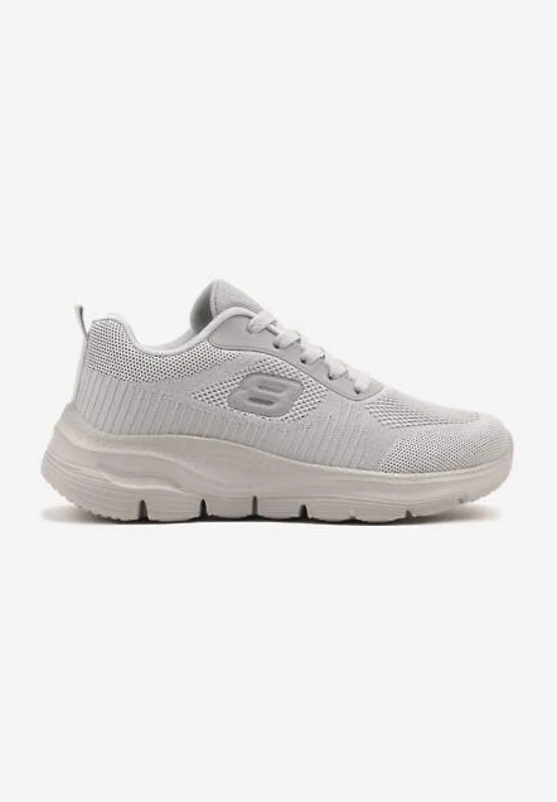 Szare Siateczkowe Buty Sportowe Sneakersy na Piankowej Podeszwie Zdobione Aplikacją Sonessa
