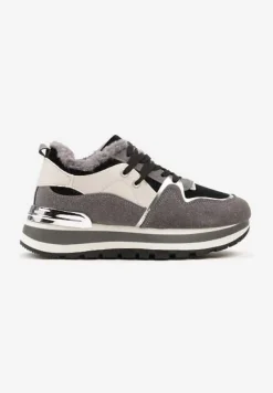 Szare Sneakersy na Zimę z Futerkowym Ociepleniem Vertiste