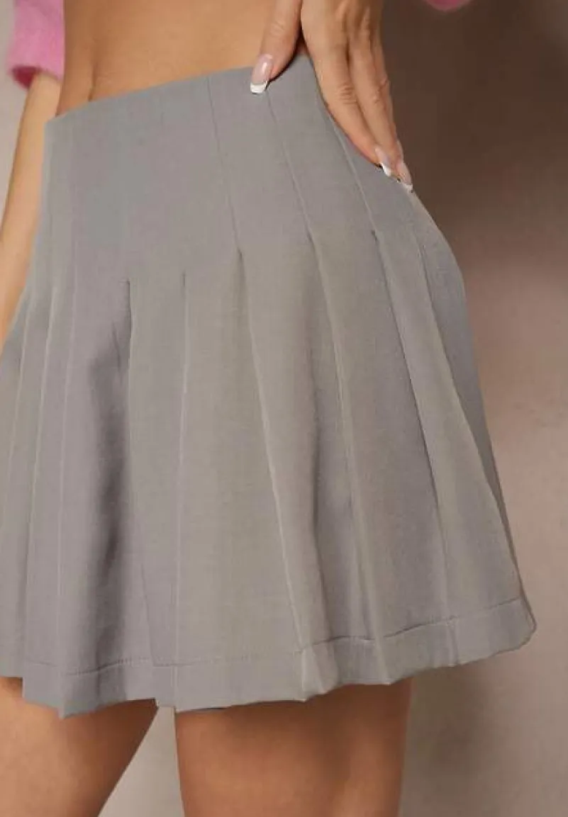 Szare Spódnico-Spodenki High Waist z Plisami w Stylu Tennis Skirt Ninaris
