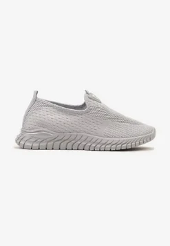 Szare Wsuwane Buty Sportowe przed Kostkę z Materiałową Cholewką Dasrica