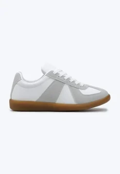 Szaro-Białe Sneakersy Tenisówki z Ozdobnymi Przeszyciami Sumina