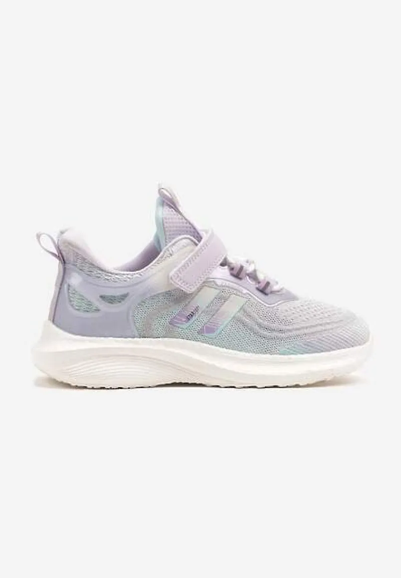 Szaro-Fioletowe Buty Sportowe Sneakersy z Ozdobnymi Paskami Neolina