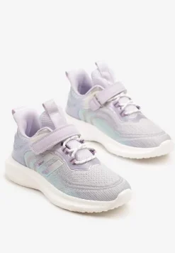 Szaro-Fioletowe Buty Sportowe Sneakersy z Ozdobnymi Paskami Neolina