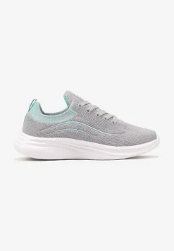 Szaro-Miętowe Buty Sportowe Sneakersy Siateczkowe z Elastyczną Cholewką Alirone