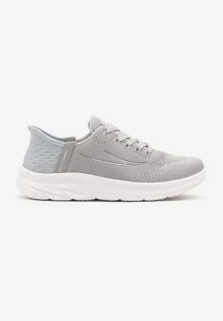 Szaro-Niebieskie Buty Sportowe Sneakersy z Ozdobnym Tłoczeniem i Napisami Nolnelia